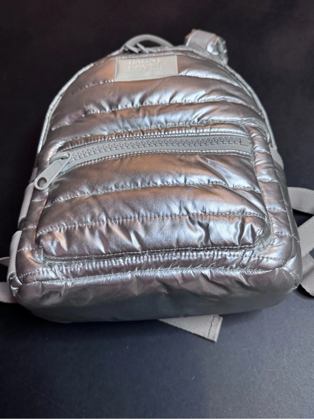 Dagne Dover Silver Quilted Mini Backpack Metallic Lightweight Travel Bag